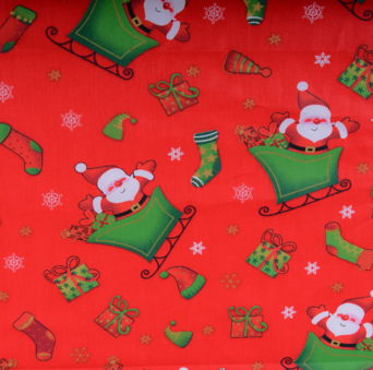 Отрез ткани 50*40см Дед Мороз в санках на красном, хлопок 100 %, TO-0119 в магазине Арт-Леди