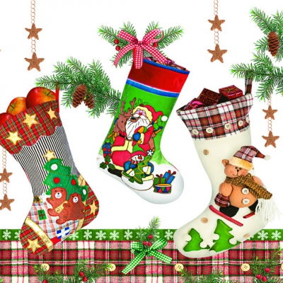 Салфетка для декупажа Рождественский носок, 33*33 см, 1 шт, SLGW-010501 в магазине Арт-Леди
