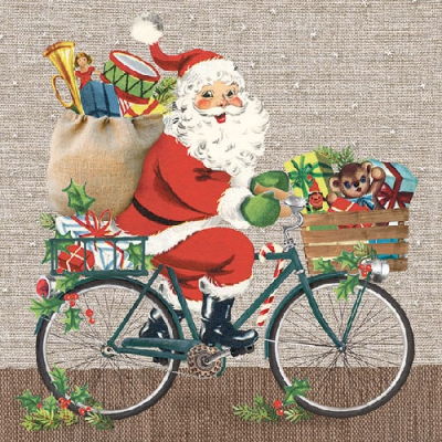 Салфетка для декупажа "Santa On Bike", 33*33 см, 1 шт, 33310695 в магазине Арт-Леди
