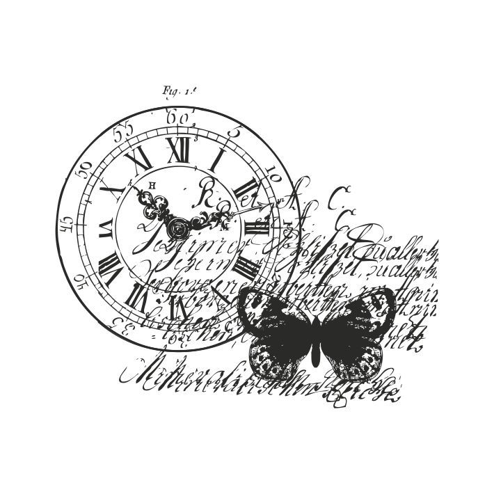 Прозрачный штамп  "Винтажные часы с бабочкой", 4,8 х 3,5 см, ПШ-ф30041 в магазине Арт-Леди